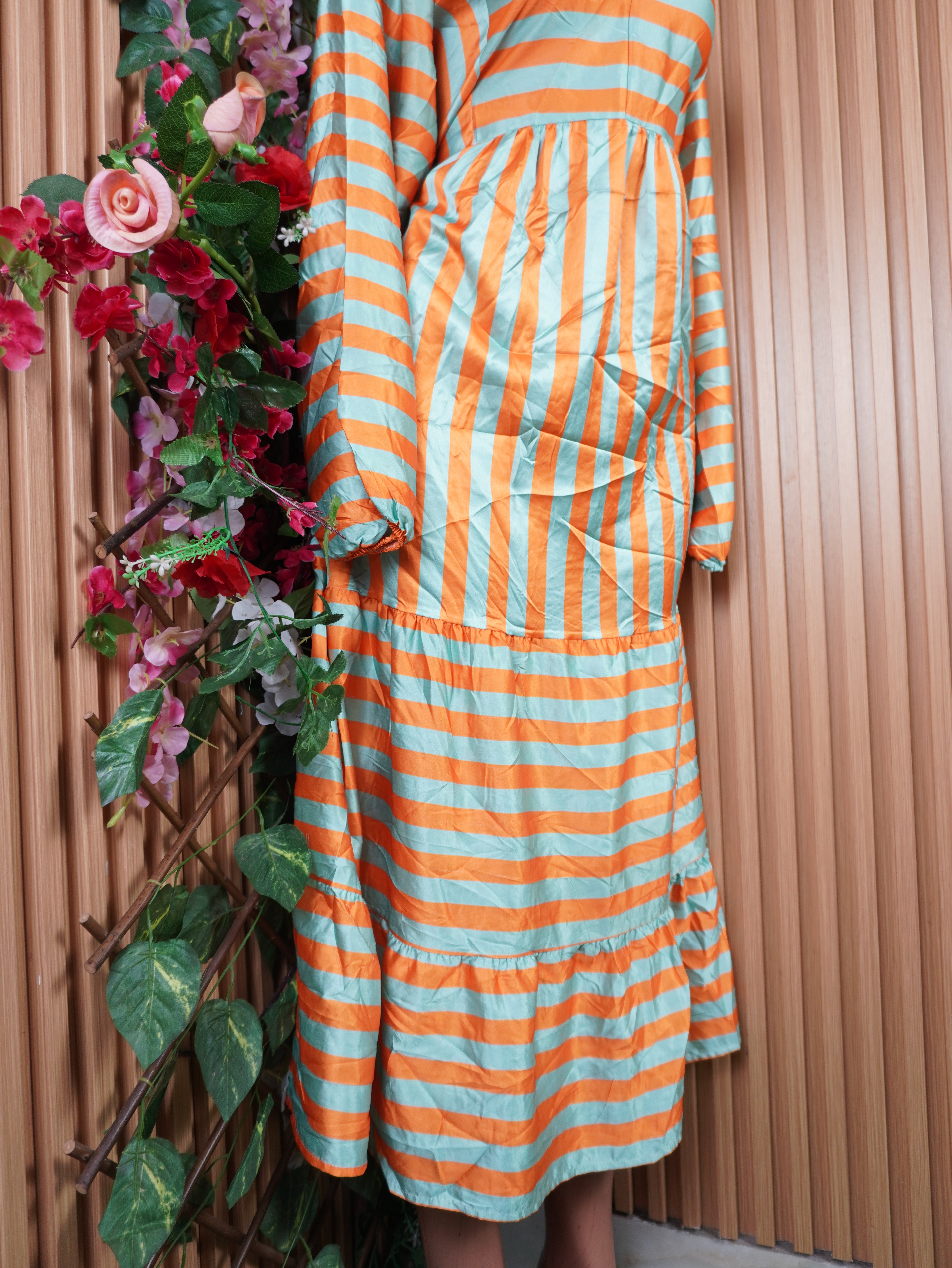 Robe evasée longue manches longues rayée-XL