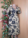 Robe évasée manches courtes imprimée fleurie décolletée-M