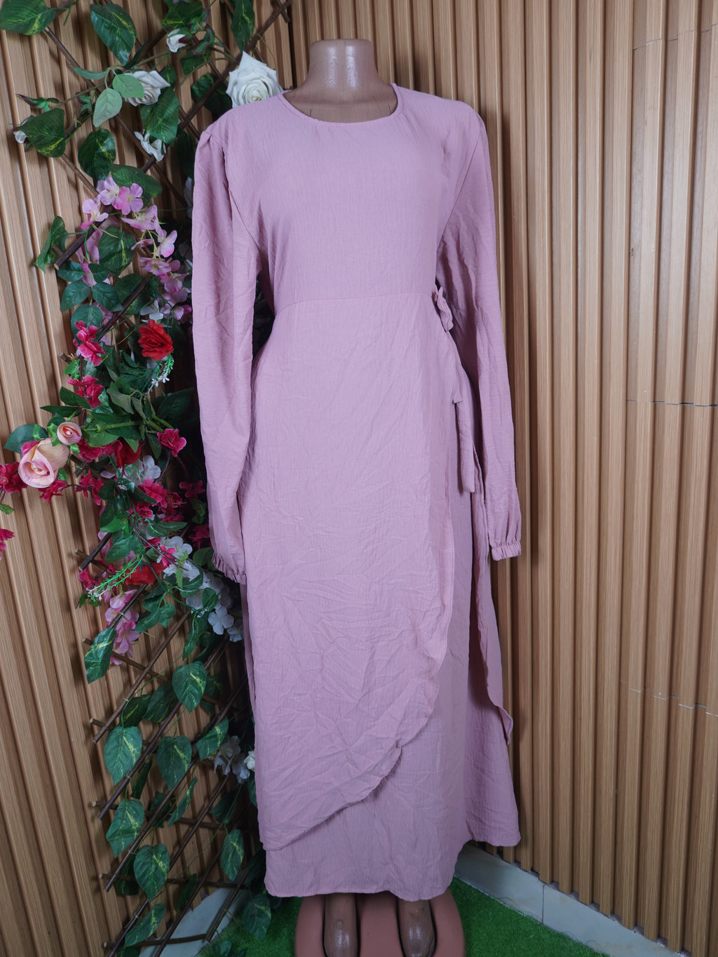 Robe évasée longue manches longues ceintrée-XL