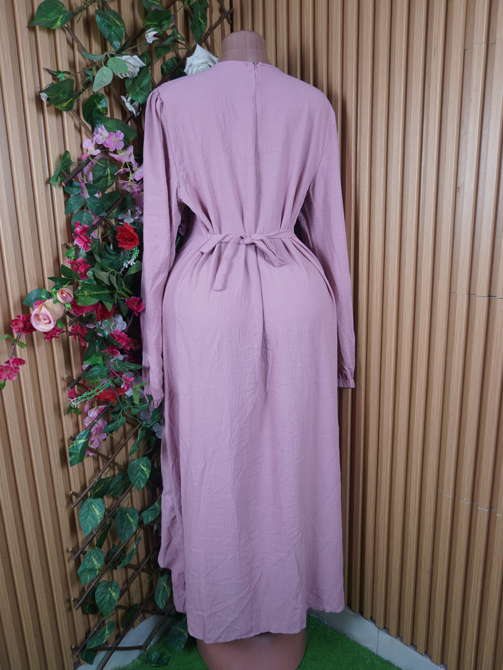 Robe évasée longue manches longues ceintrée-XL