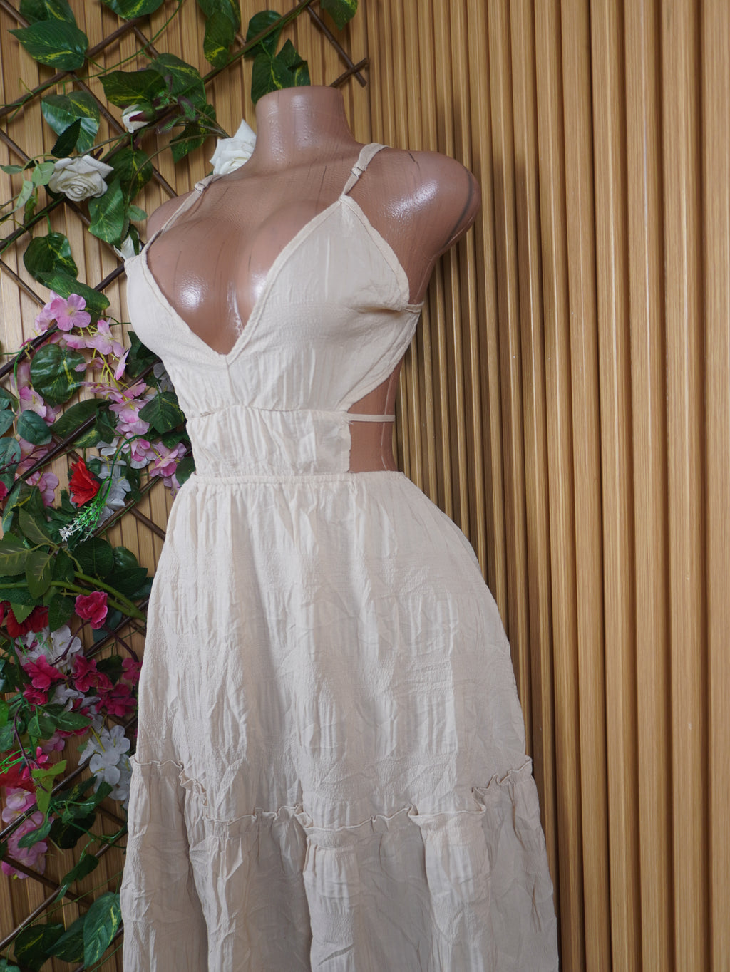 Robe évasée longue sans manches dénudée-S