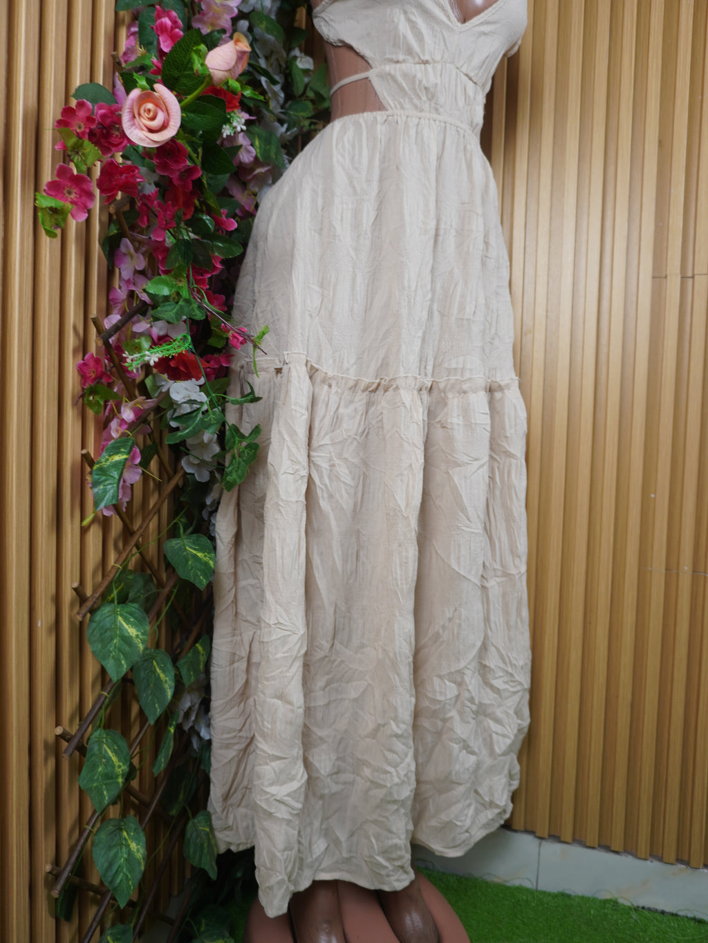 Robe évasée longue sans manches dénudée-S