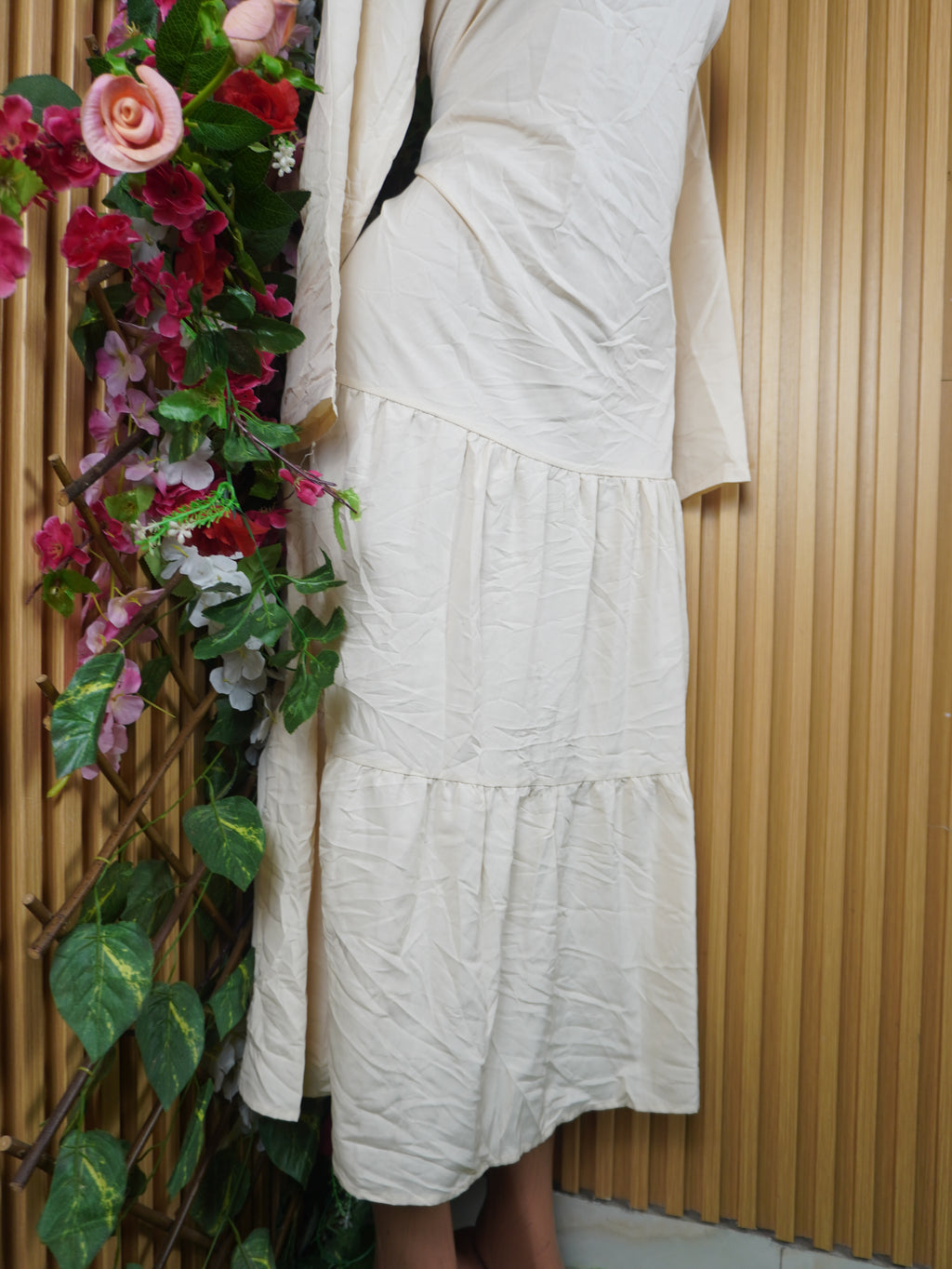 Robe évasée longue manches longues décolletée-L