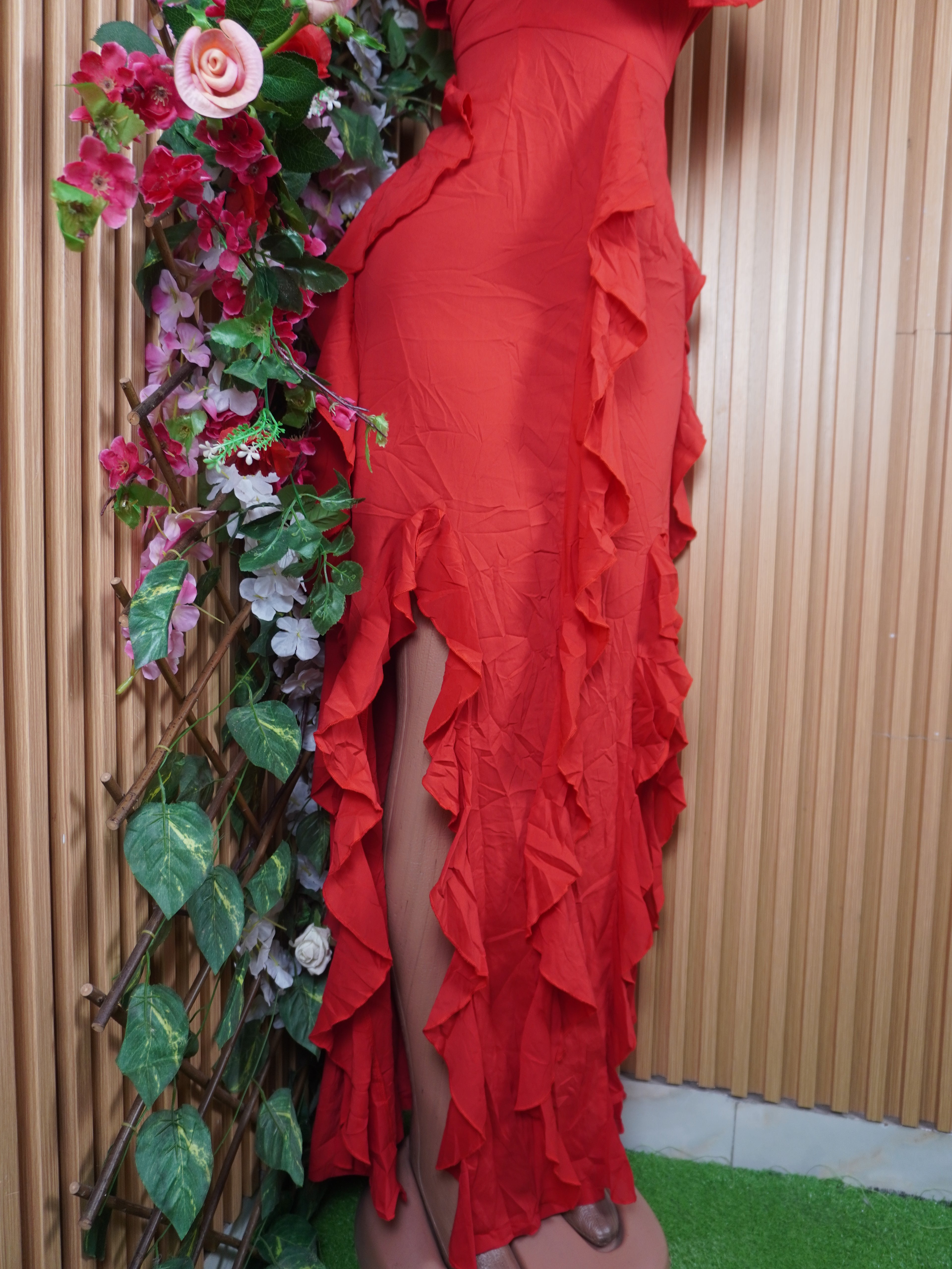 Robe évasée longue sans manches décolletée-M
