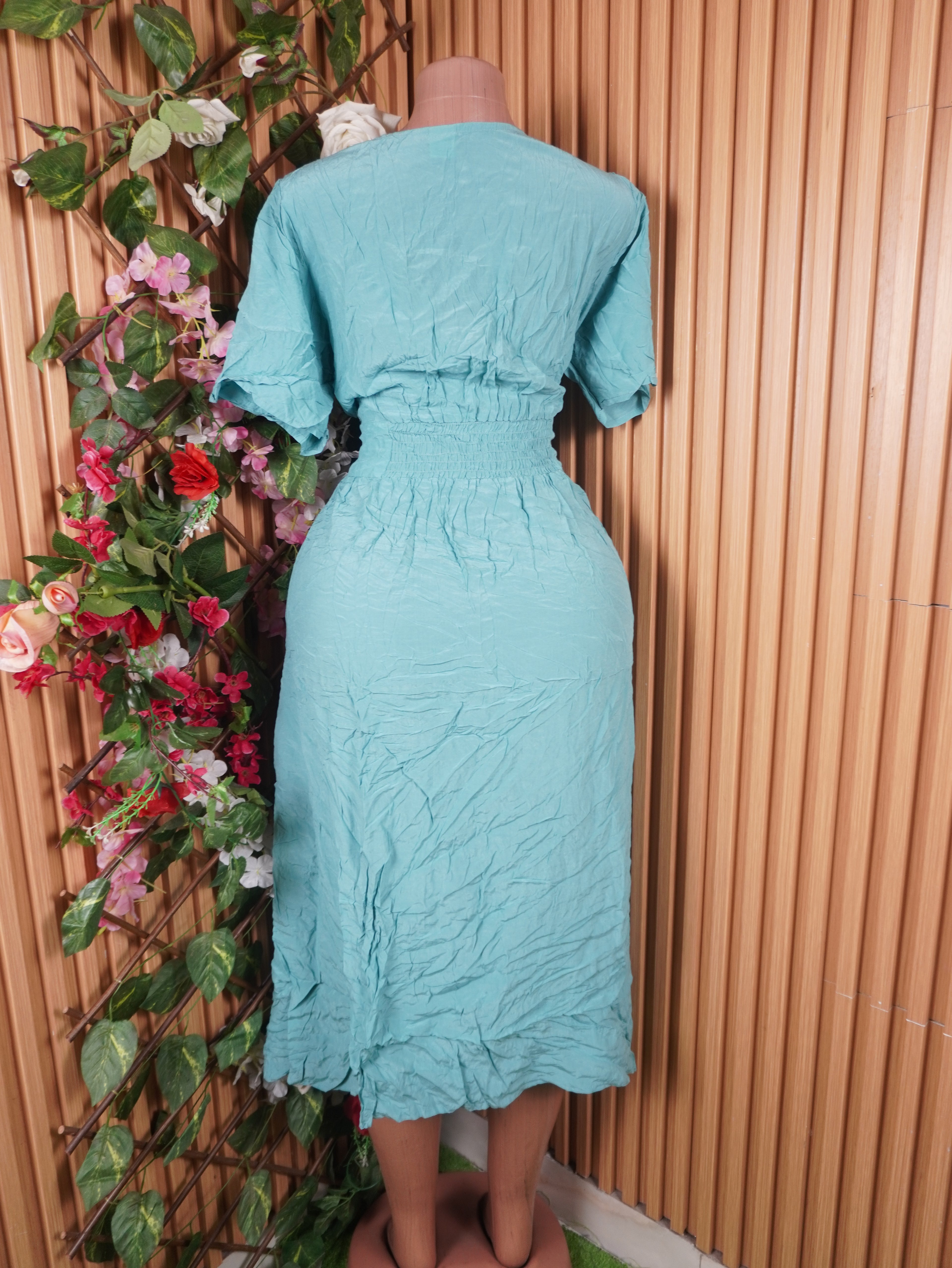 Robe évasée longue manches courtes décolletée-XL