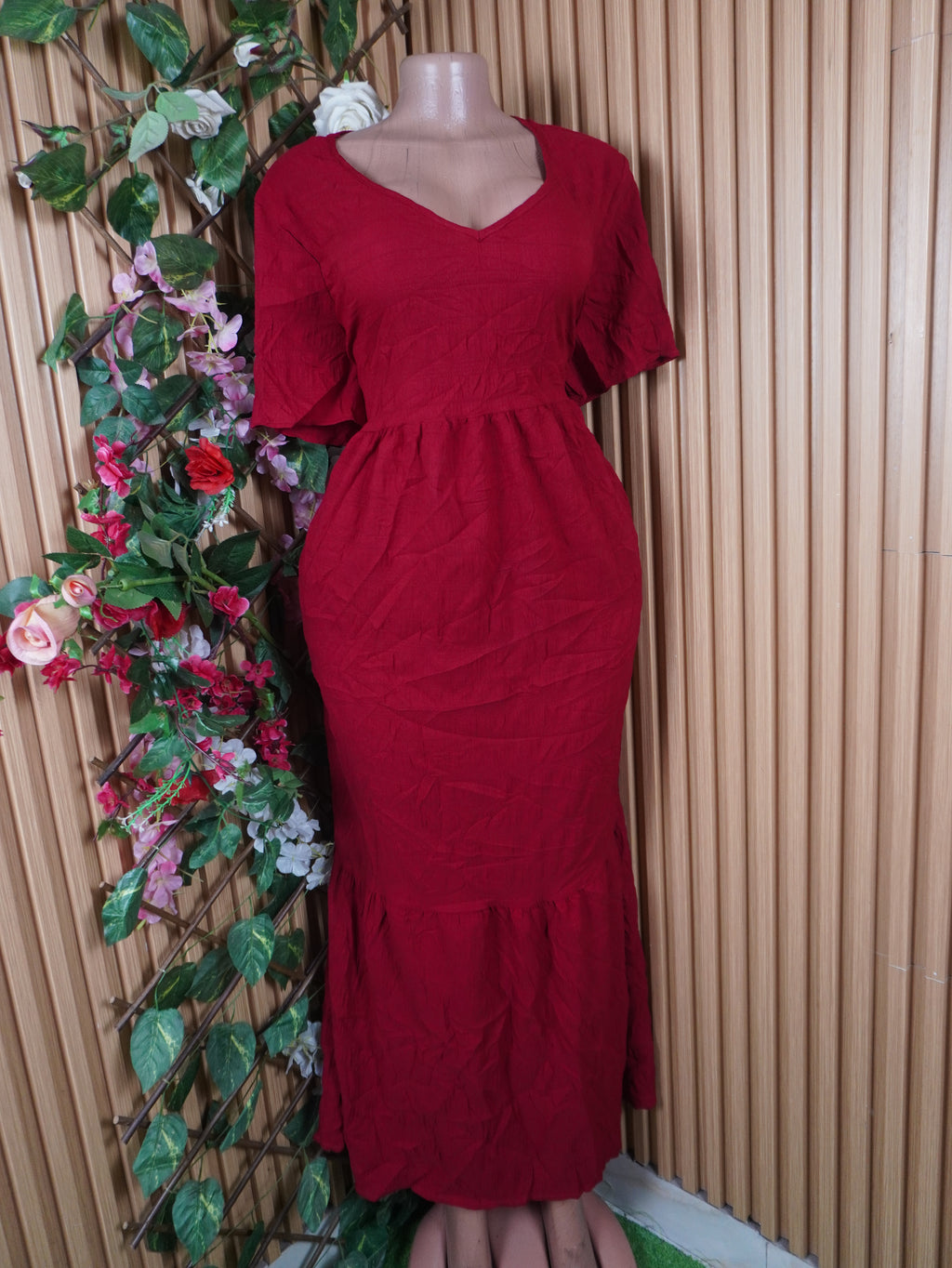 Robe évasée longue manches courtes décolletée-XXL