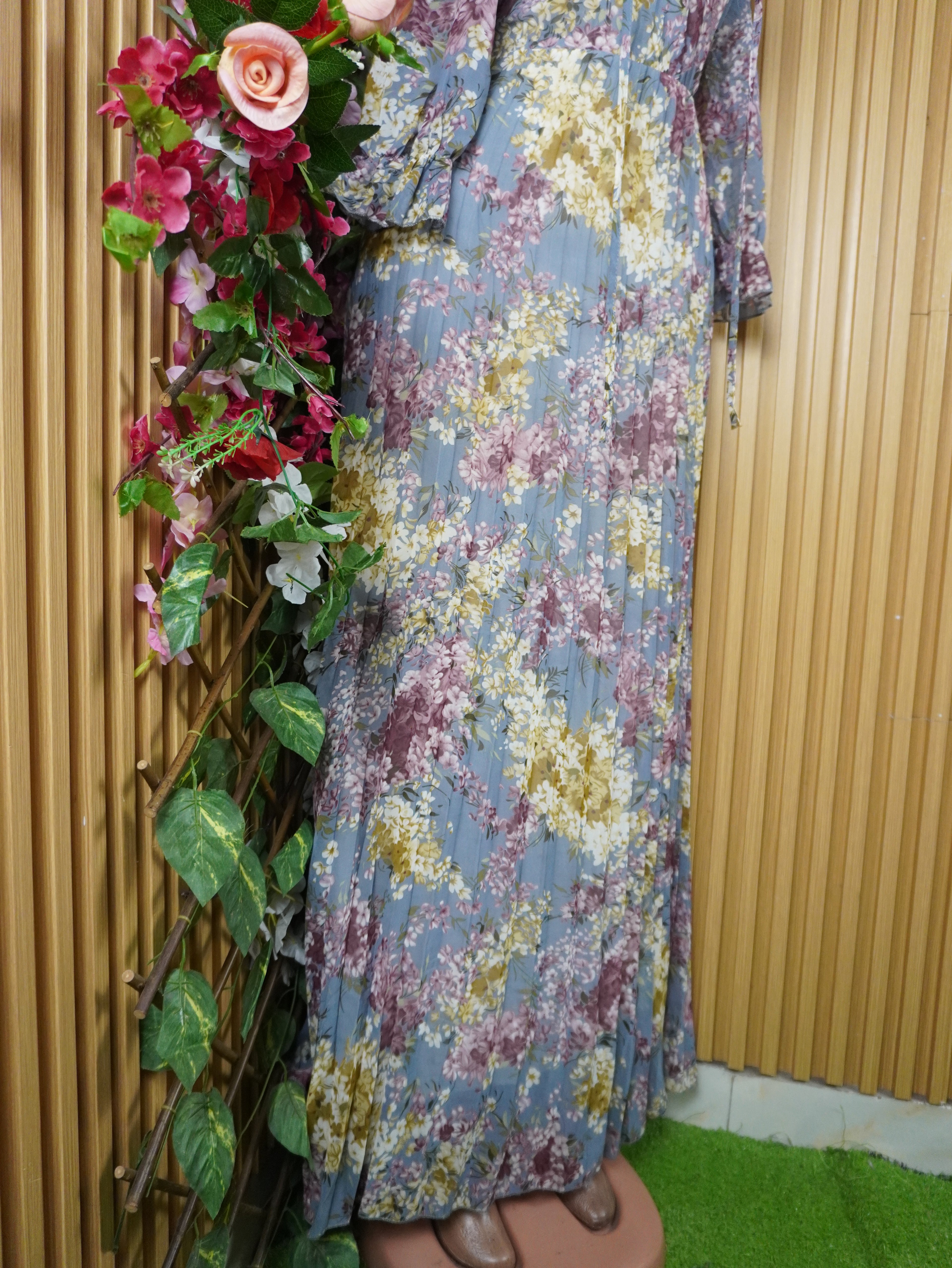 Robe évasée moulante longue manches longues-M