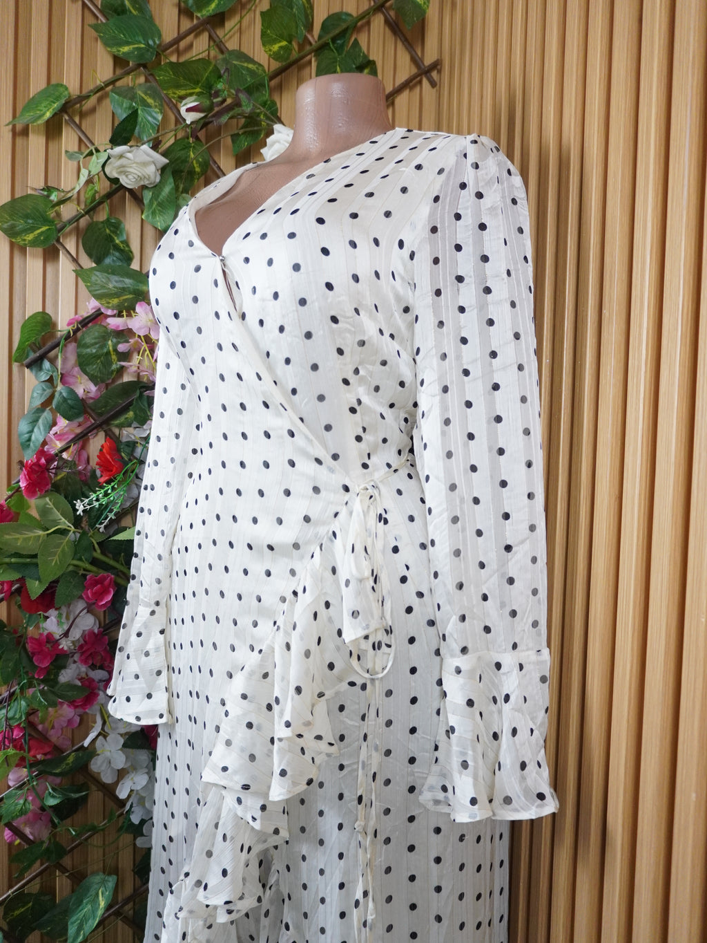 Robe portefeuille longue manches longues décolletée-L