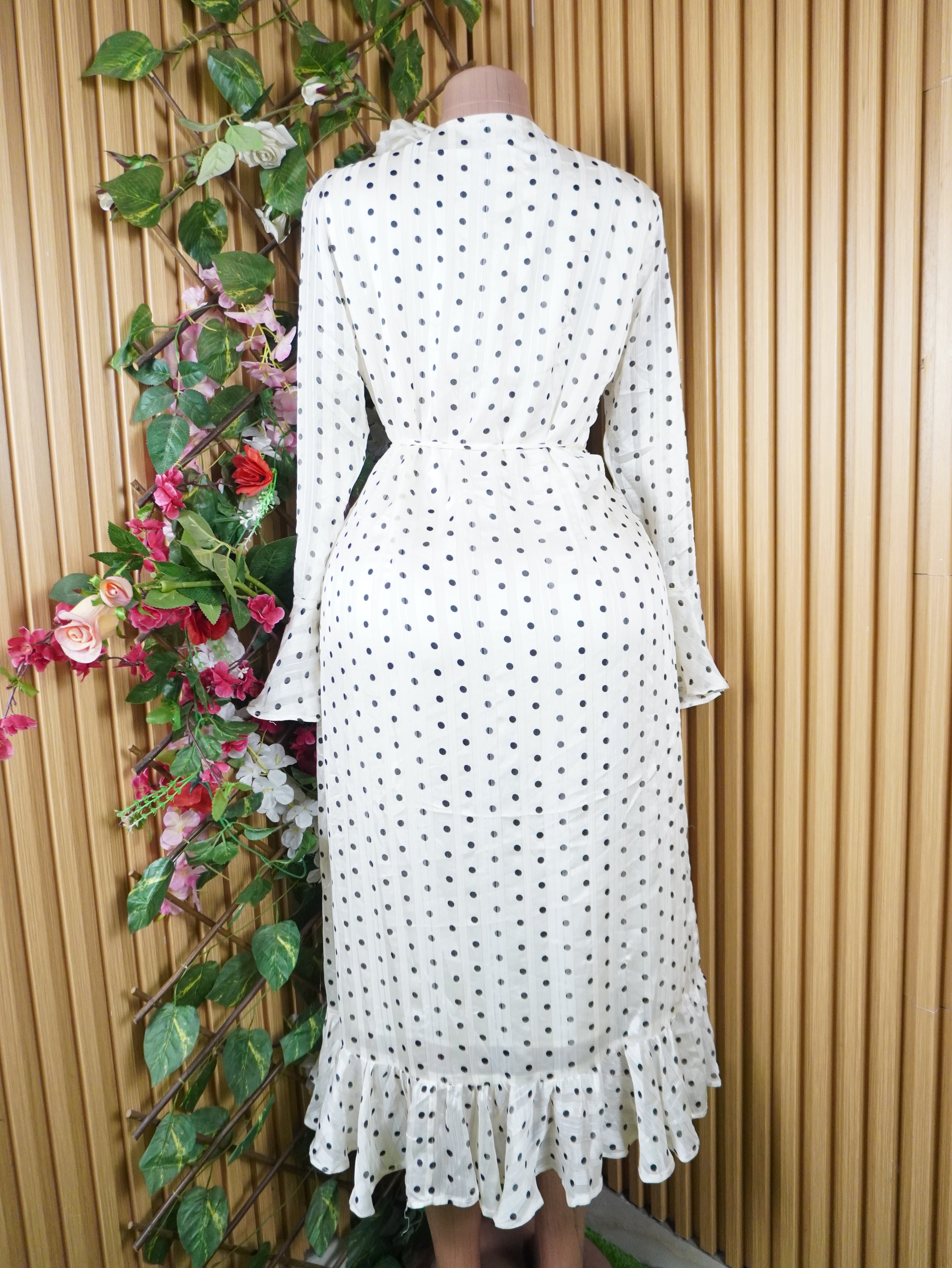 Robe portefeuille longue manches longues décolletée-L