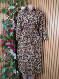 Robe évasée manches longues motif animal col chemise-S