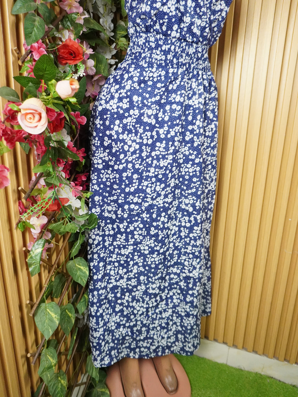 Robe évasée longue sans manches imprimée fleurie-XL