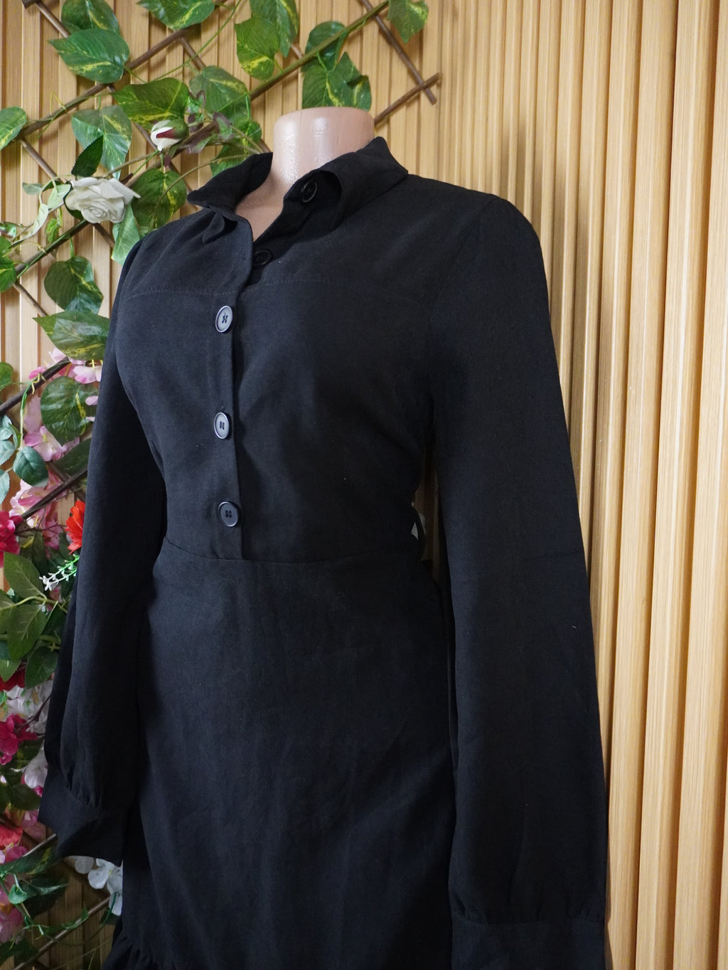 Robe évasée manches longues col chemise avec boutons-L