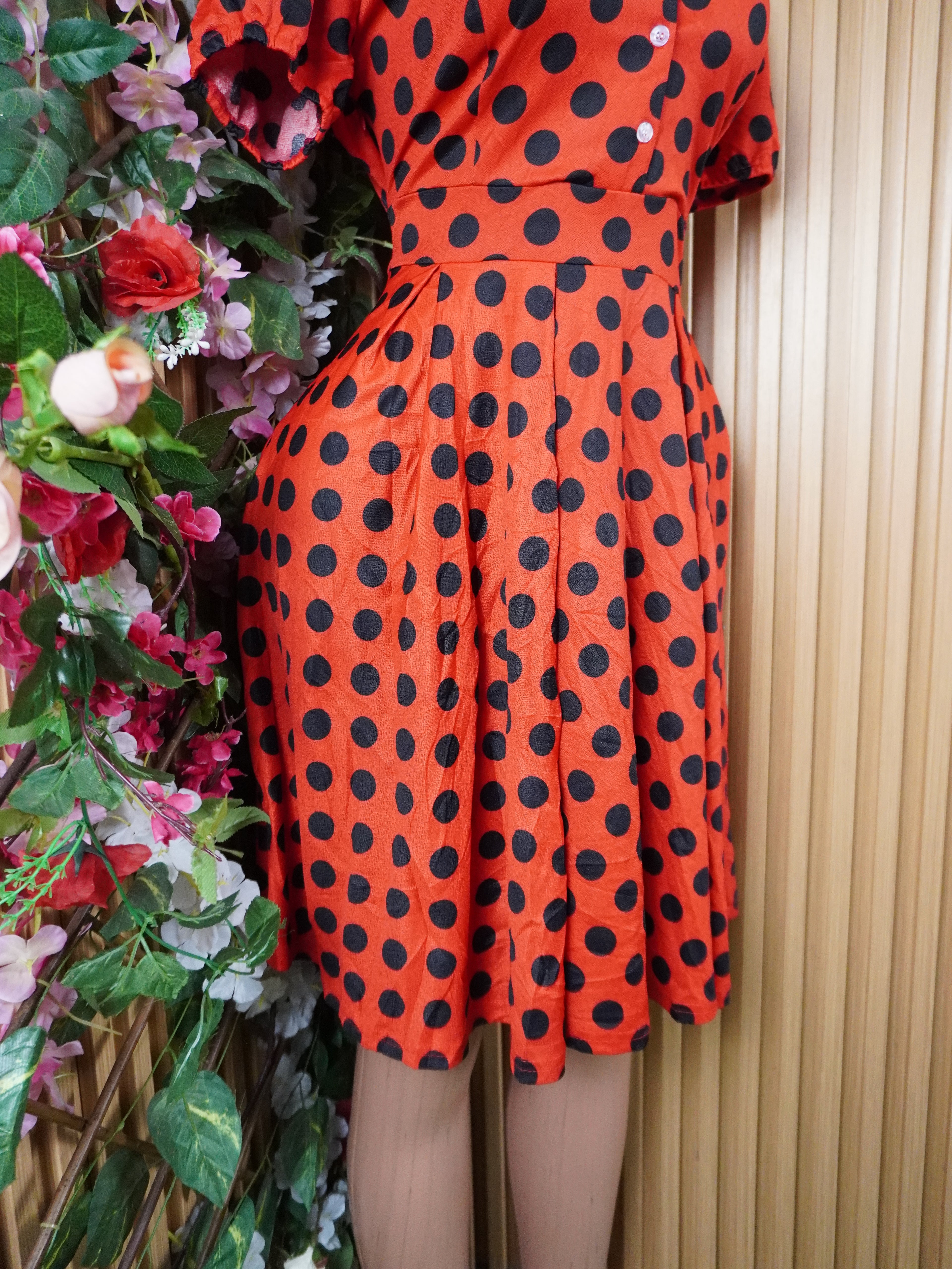 Robe évasée manches courtes plisée avec boutons-XL