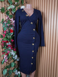 Robe évasée mi-longue manches longues avec boutons-M