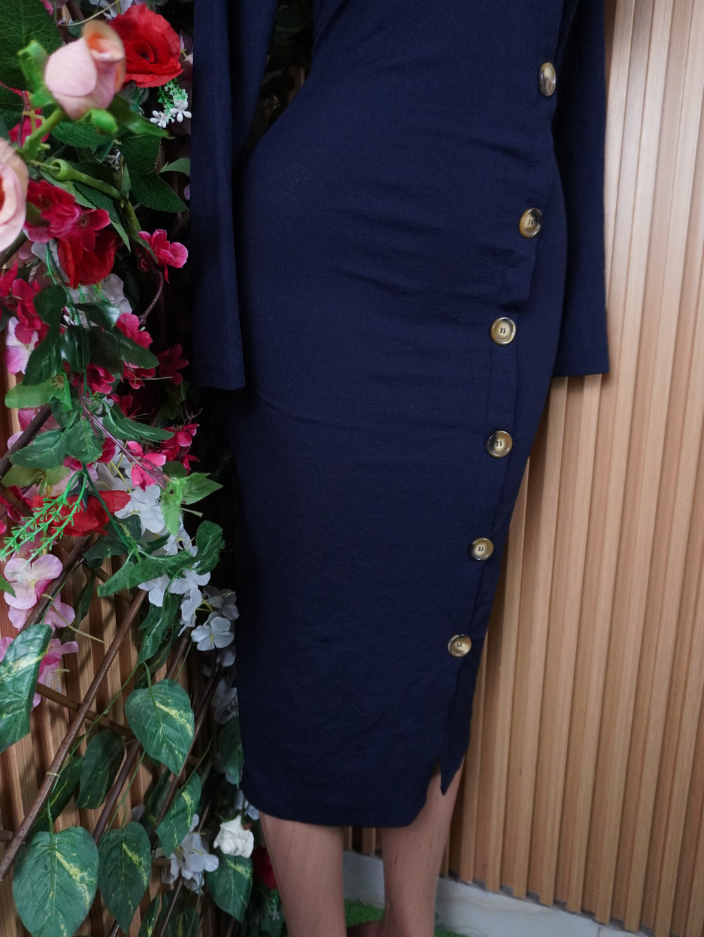 Robe évasée mi-longue manches longues avec boutons-M