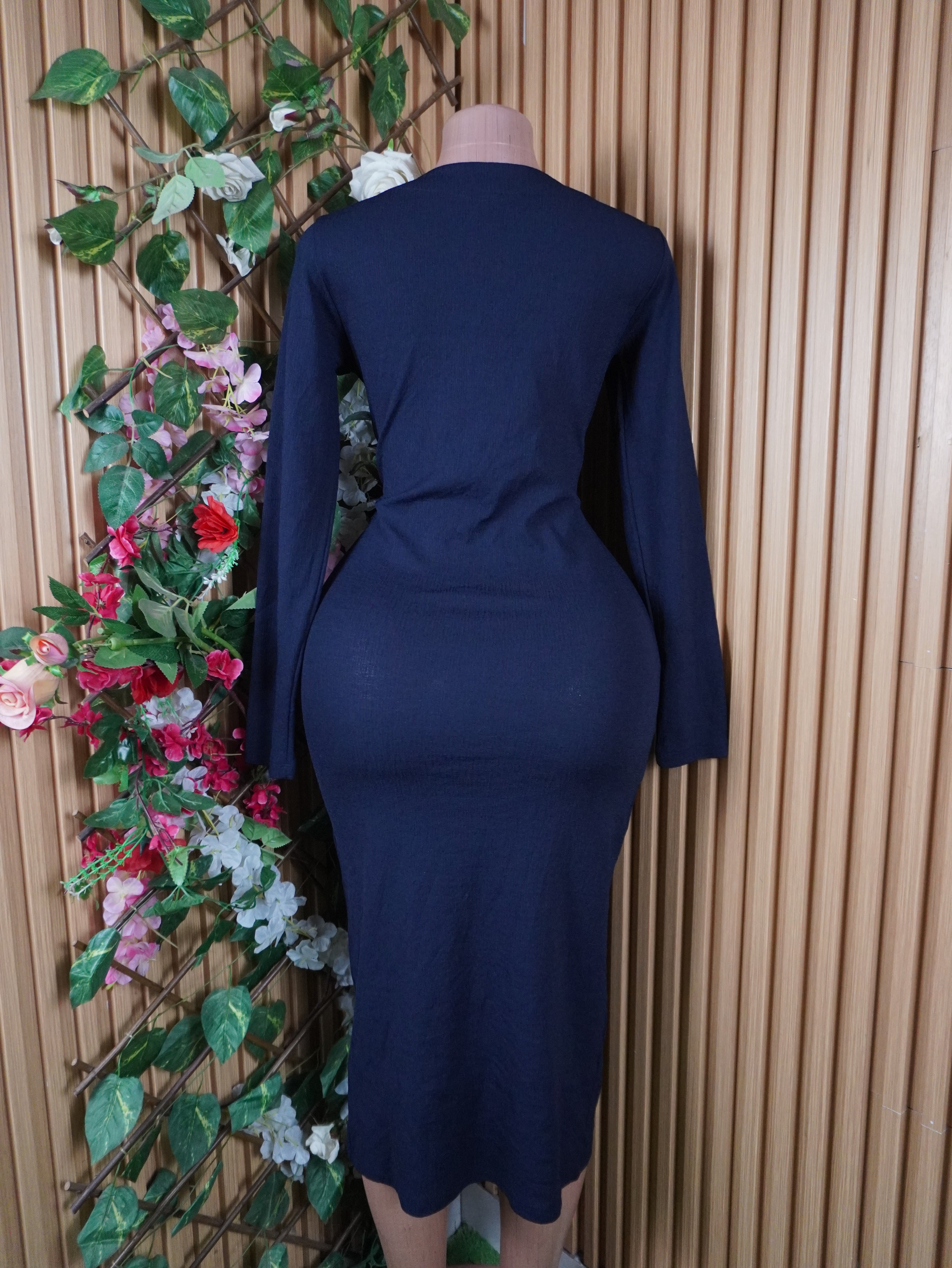 Robe évasée mi-longue manches longues avec boutons-M