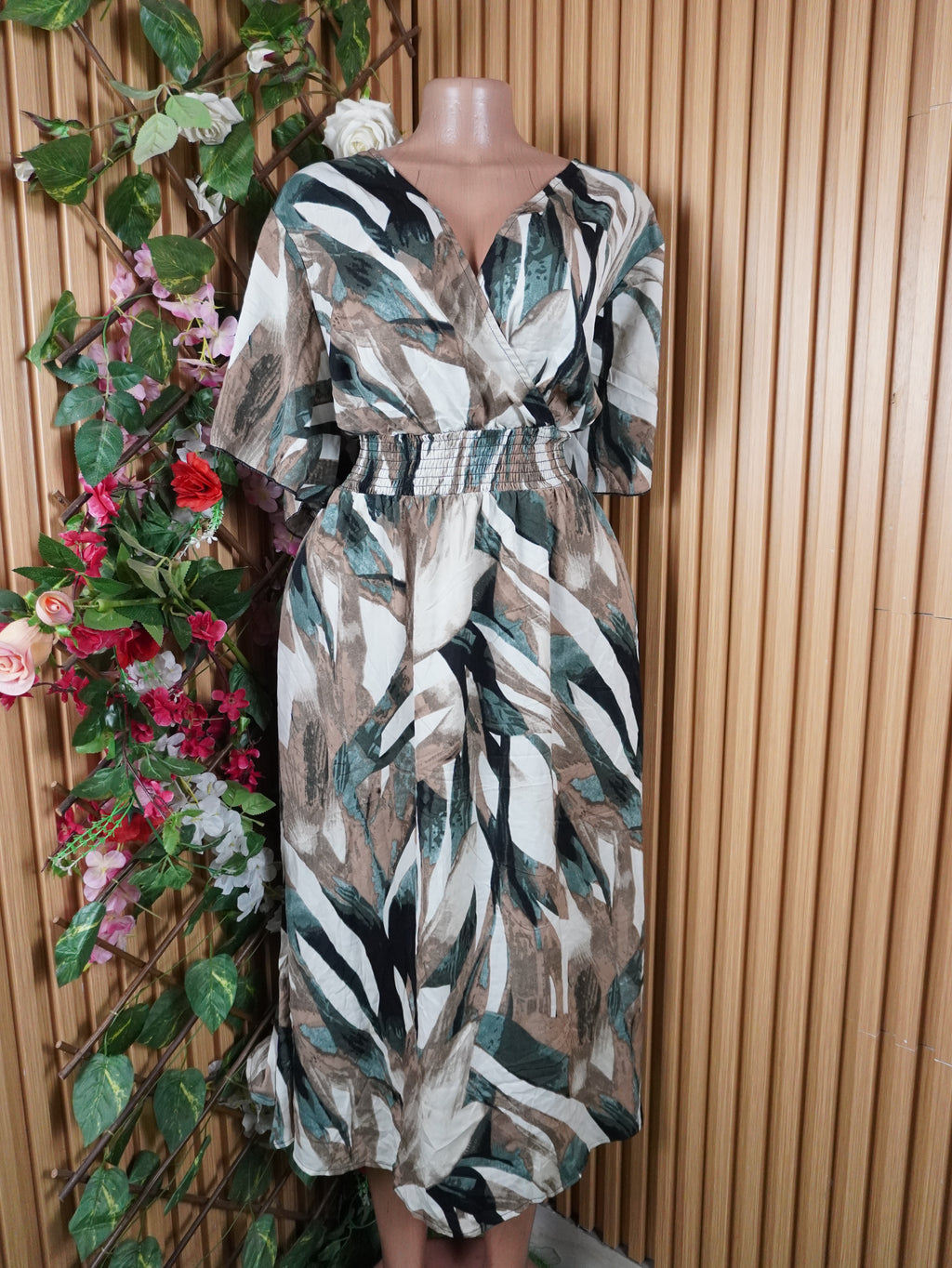 Robe evasée longue manches courtes décolletée-XXXL