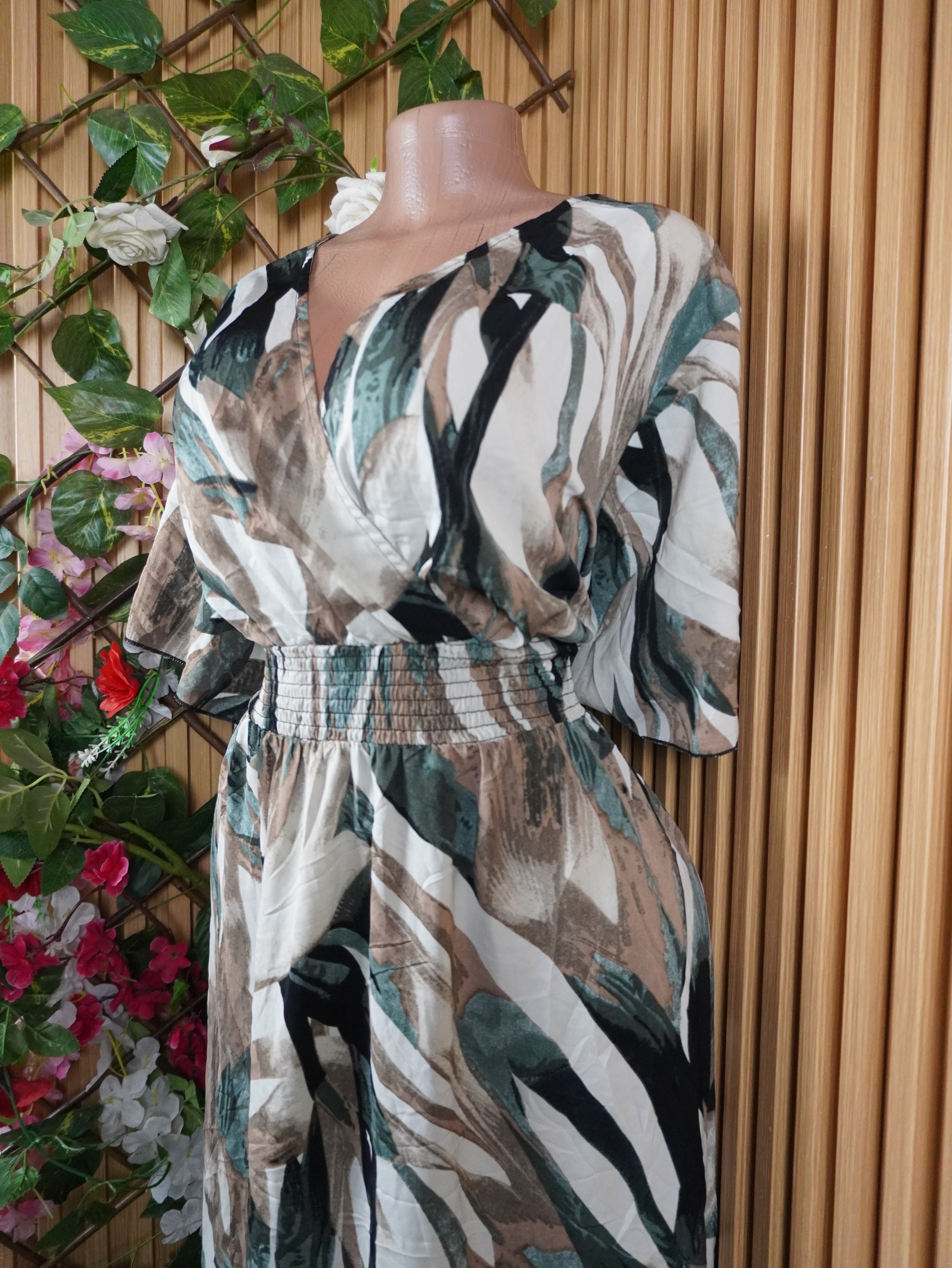 Robe evasée longue manches courtes décolletée-XXXL