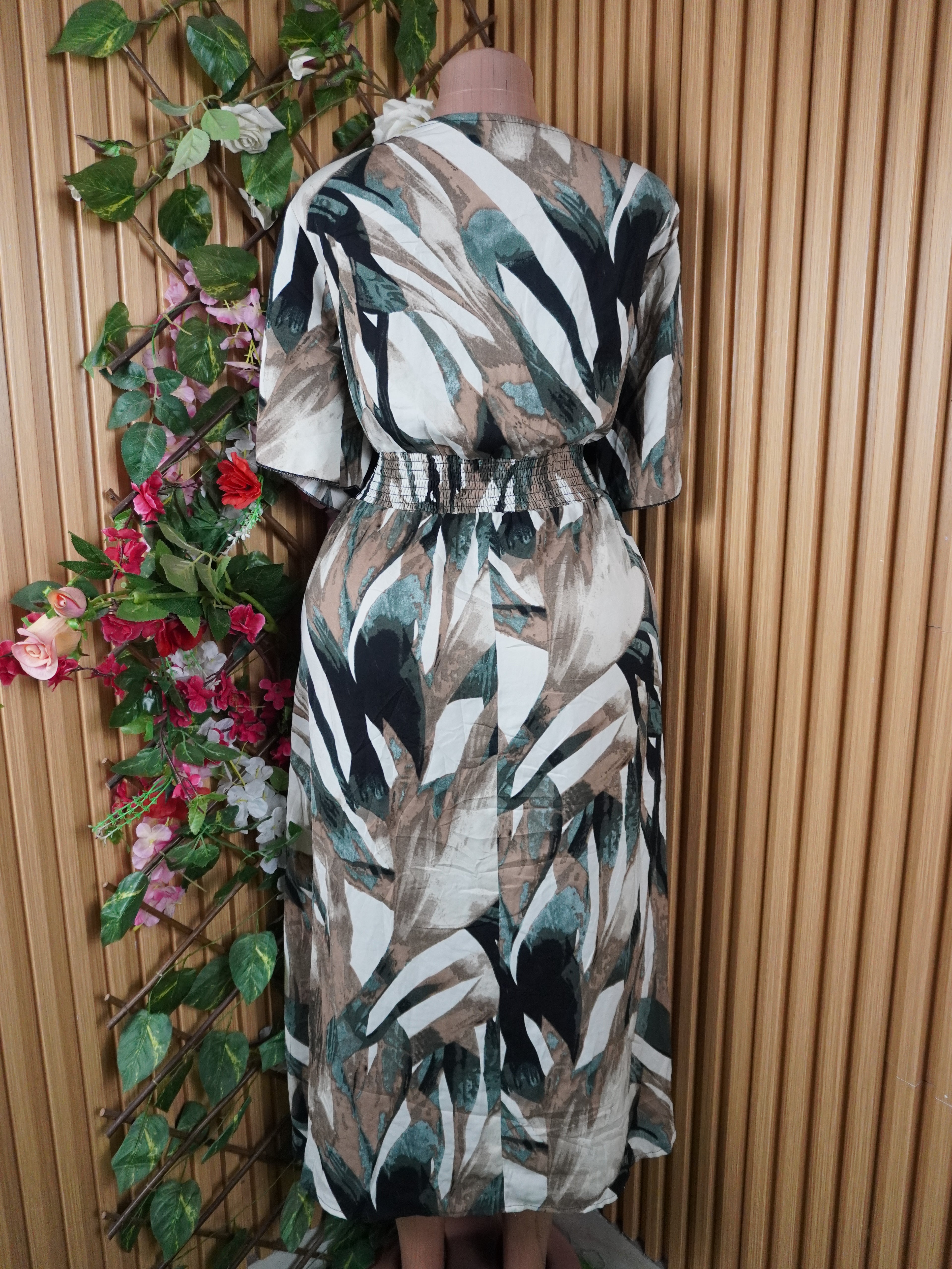 Robe evasée longue manches courtes décolletée-XXXL