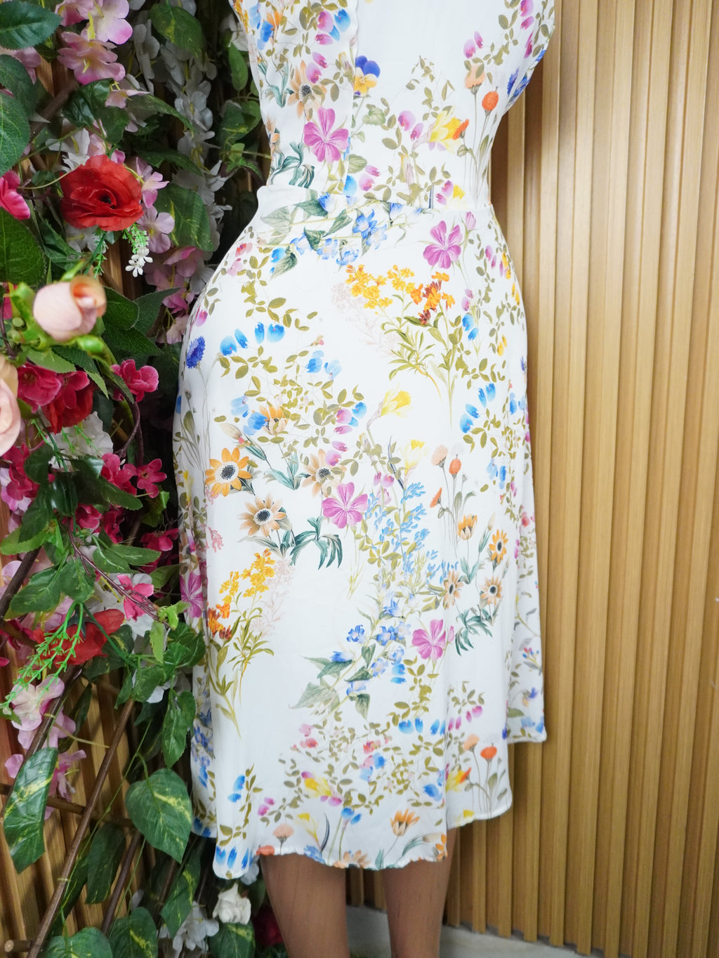Robe évasée sans manches imprimée fleurie-S