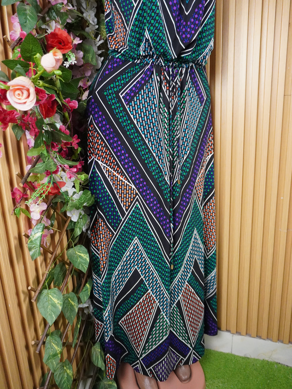 Robe évasée longue sans manches décolletée-S