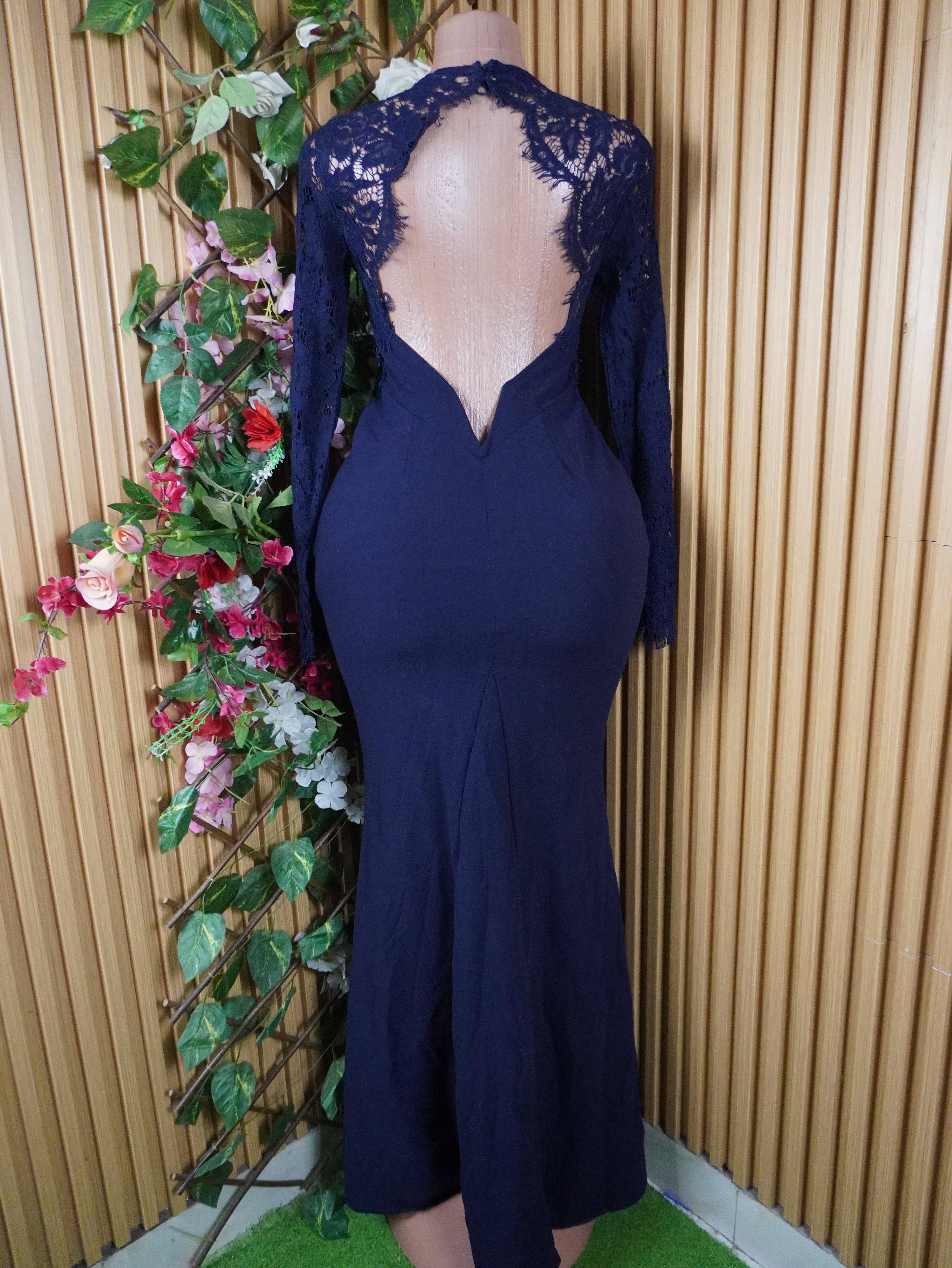 Robe soirée longue manches longues décolletée-S