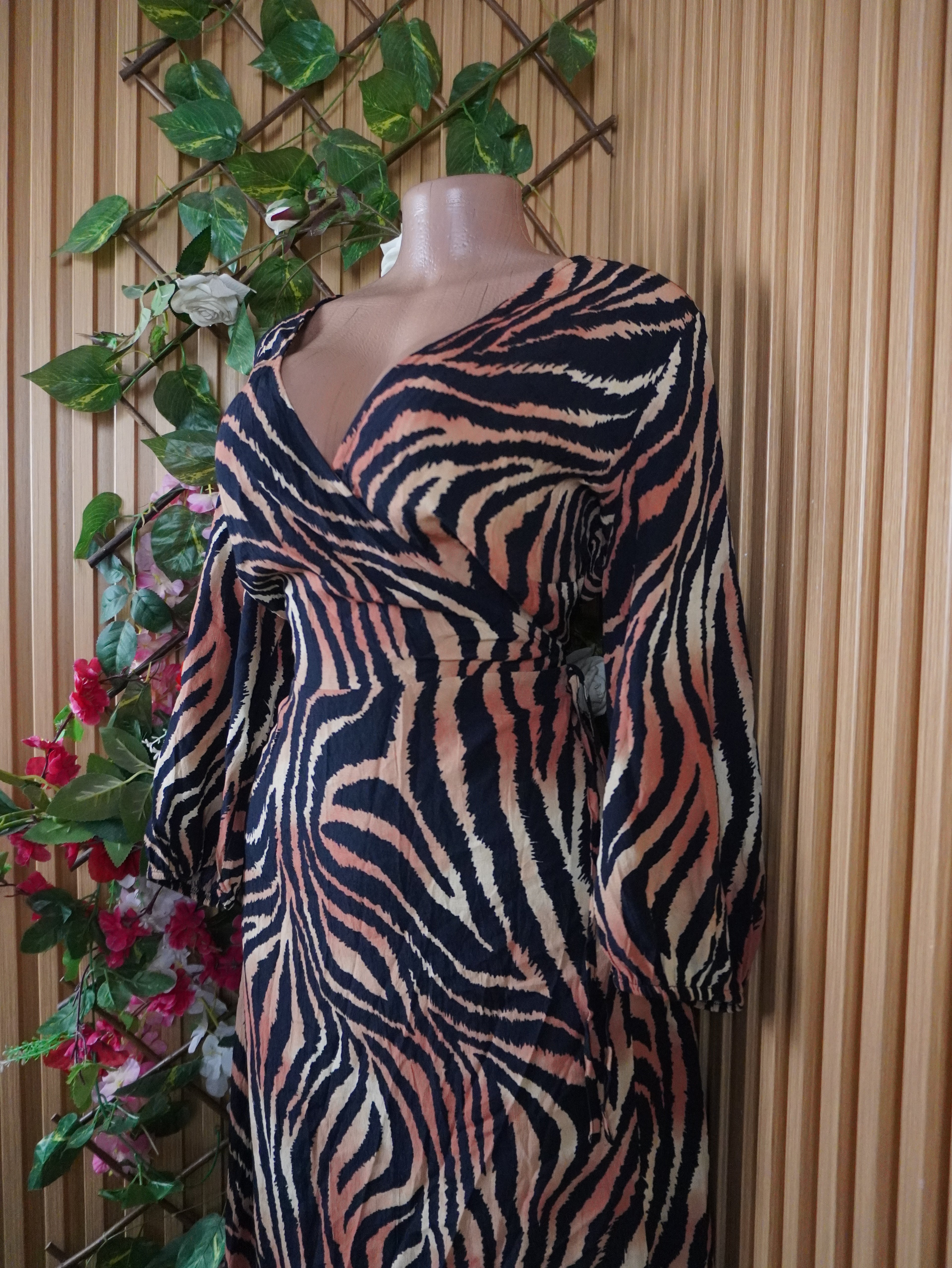 Robe évasée manches longues imprimée fleurie-L
