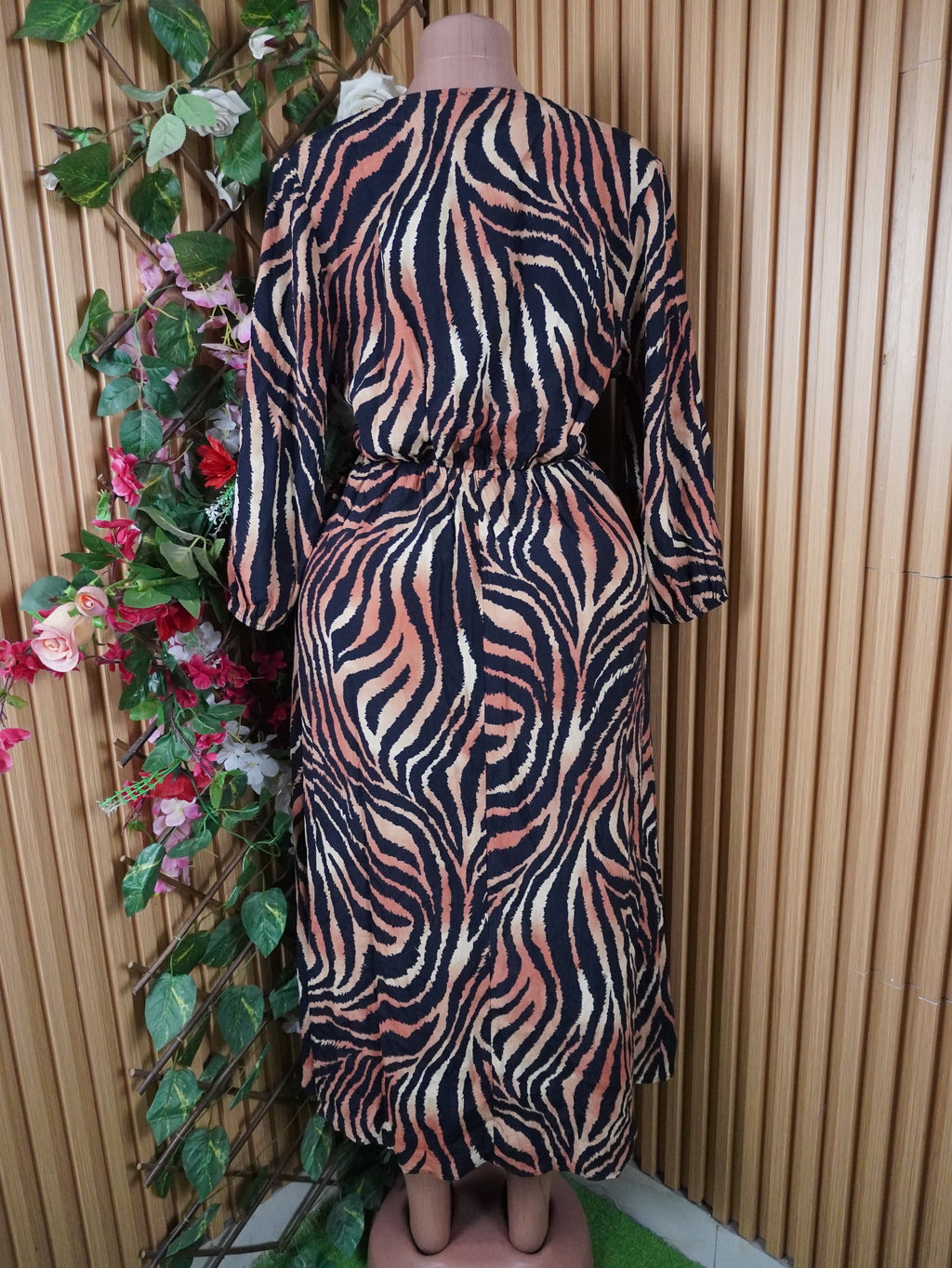 Robe évasée manches longues imprimée fleurie-L