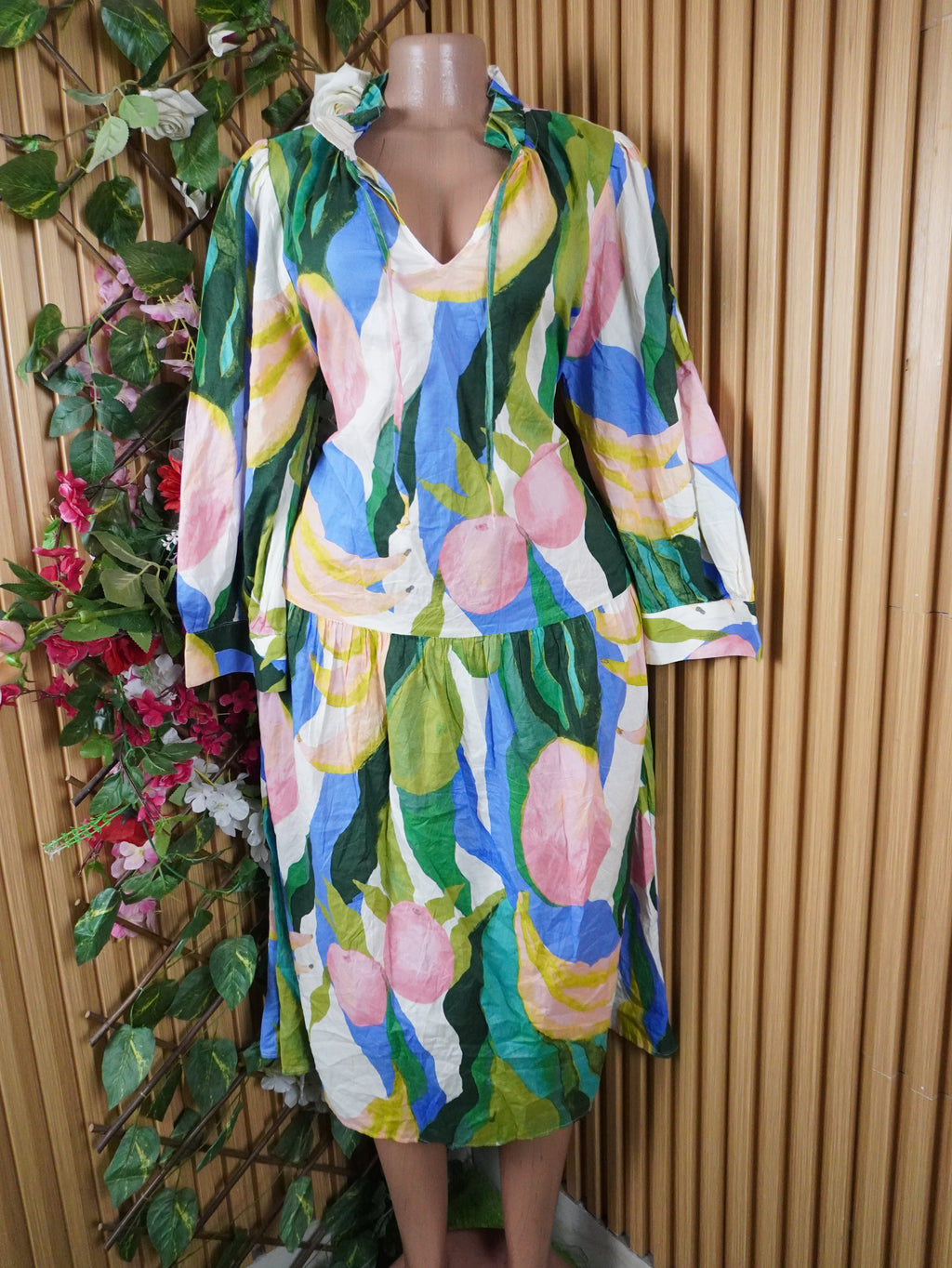 Robe évasée manches longues imprimée fleurie-M