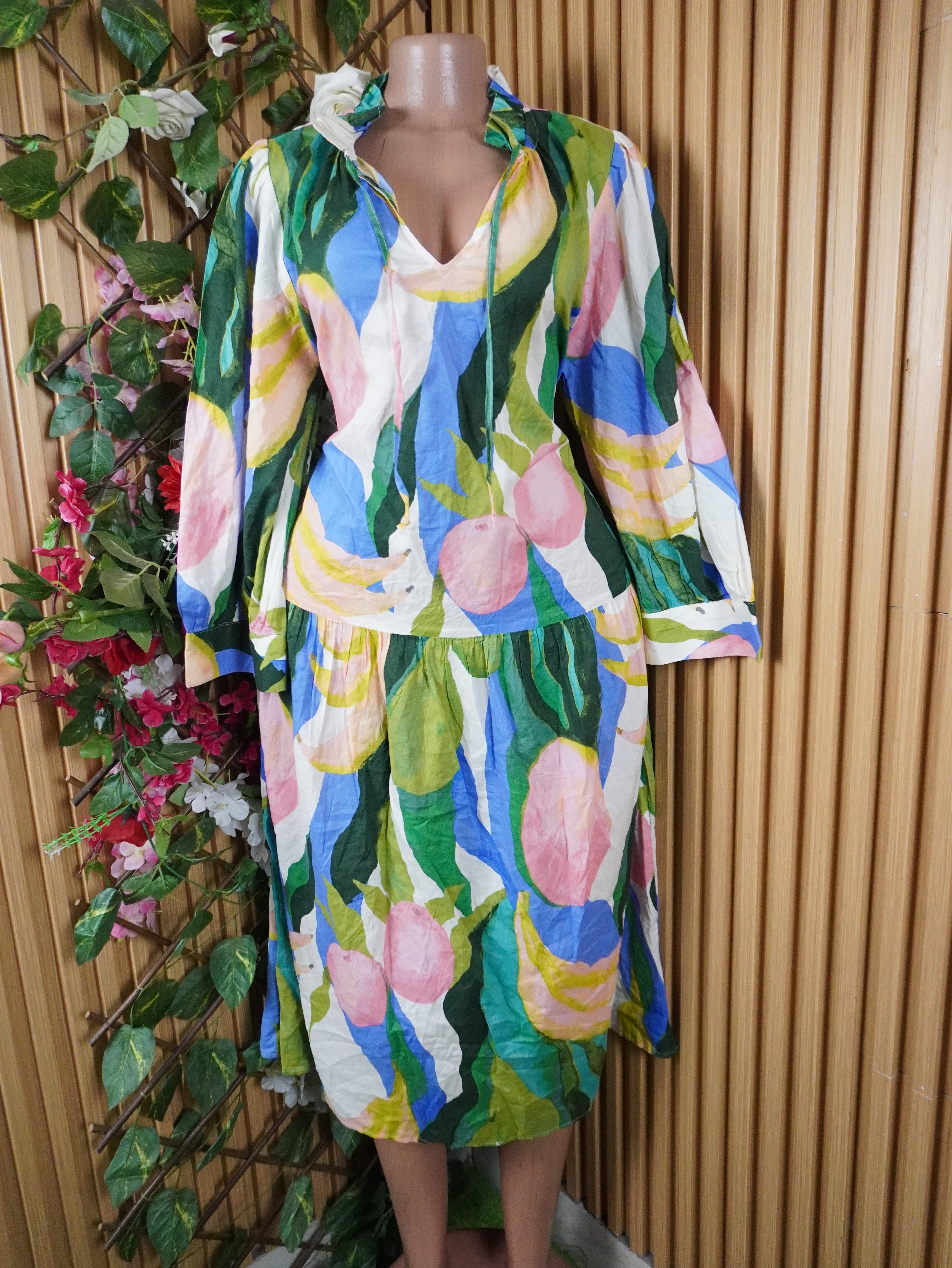 Robe évasée manches longues imprimée fleurie-M