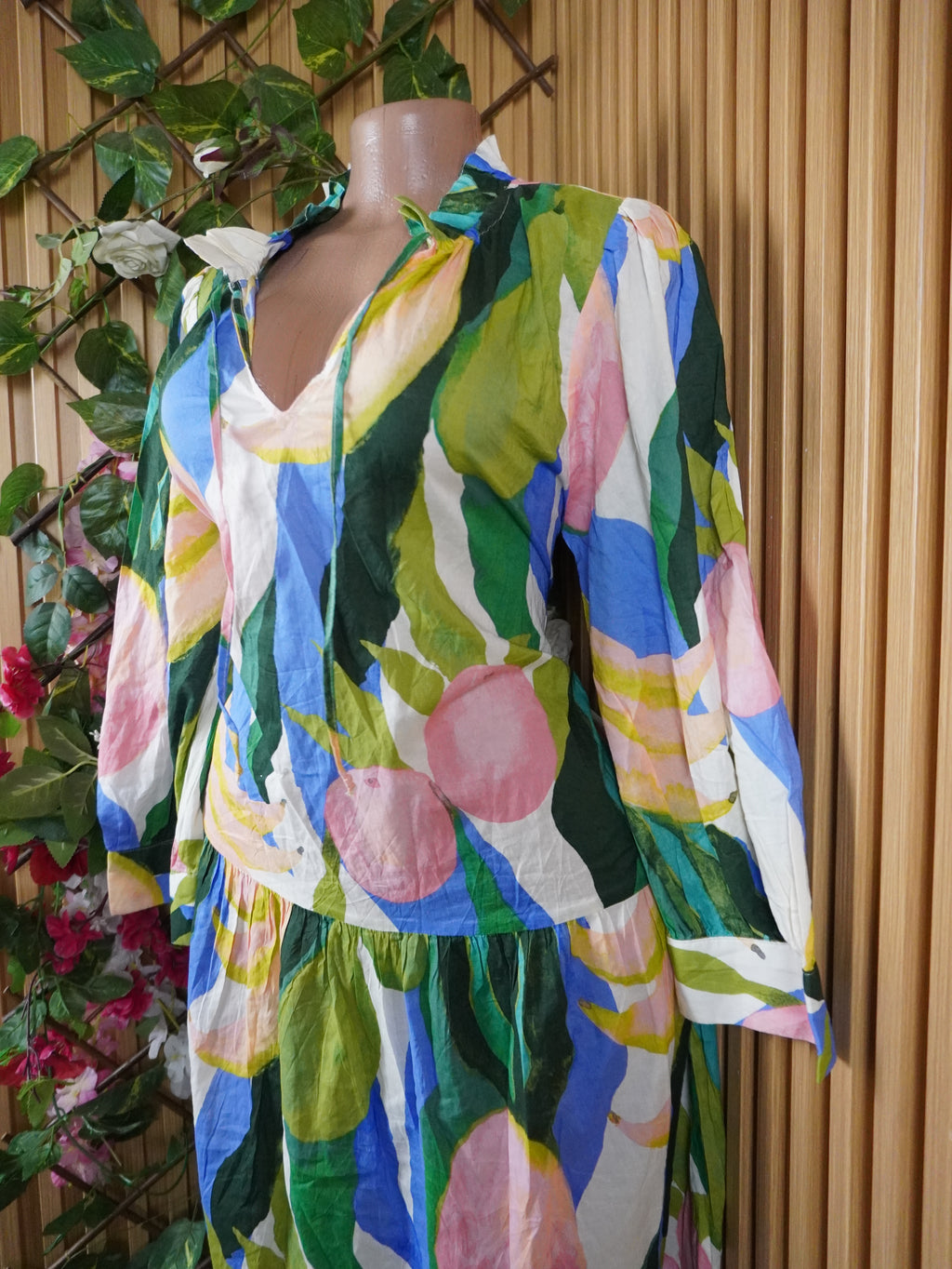 Robe évasée manches longues imprimée fleurie-M