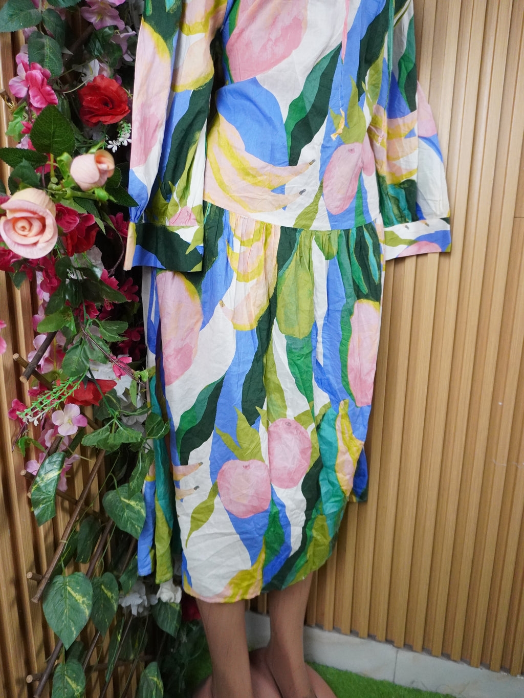 Robe évasée manches longues imprimée fleurie-M