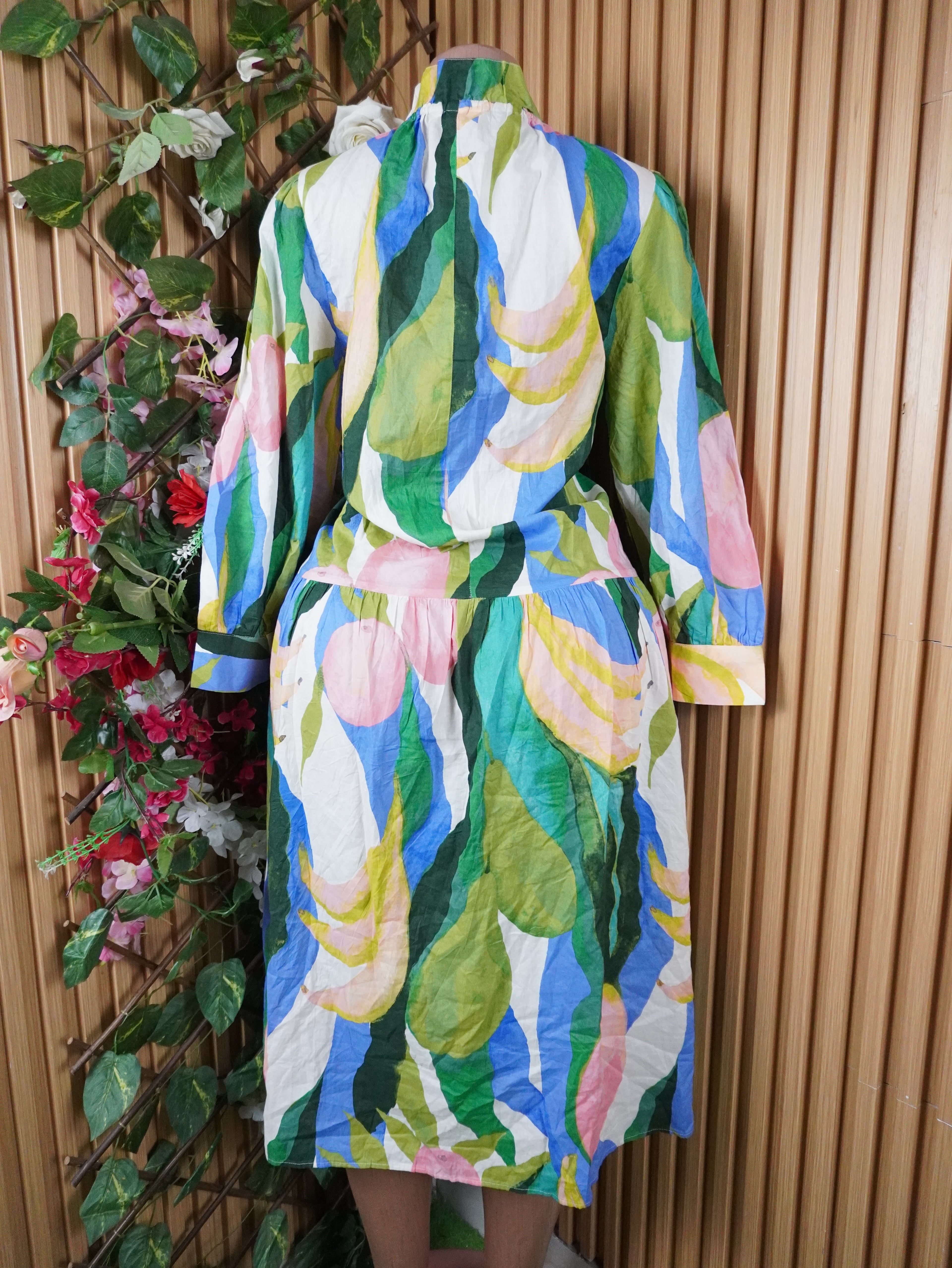 Robe évasée manches longues imprimée fleurie-M