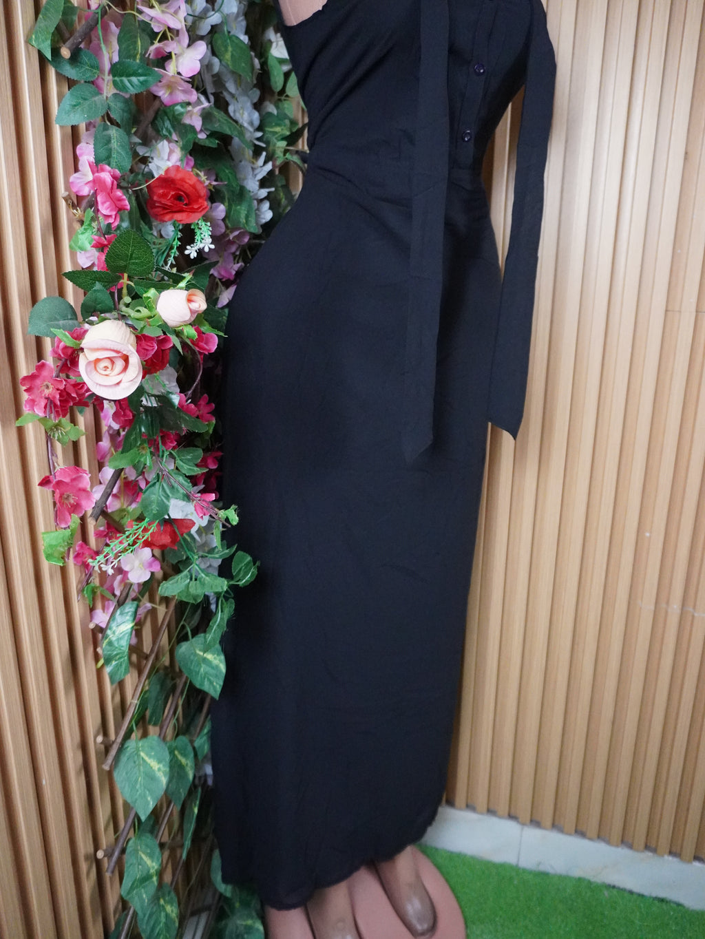 Robe évasée longue sans manches avec boutons-M