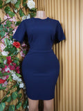 Robe évasée manches courtes décollectée-L