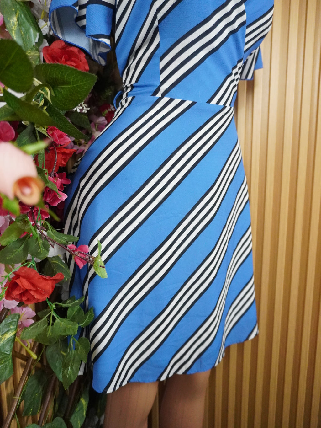 Robe évasée rayée manches courtes décollectée-S