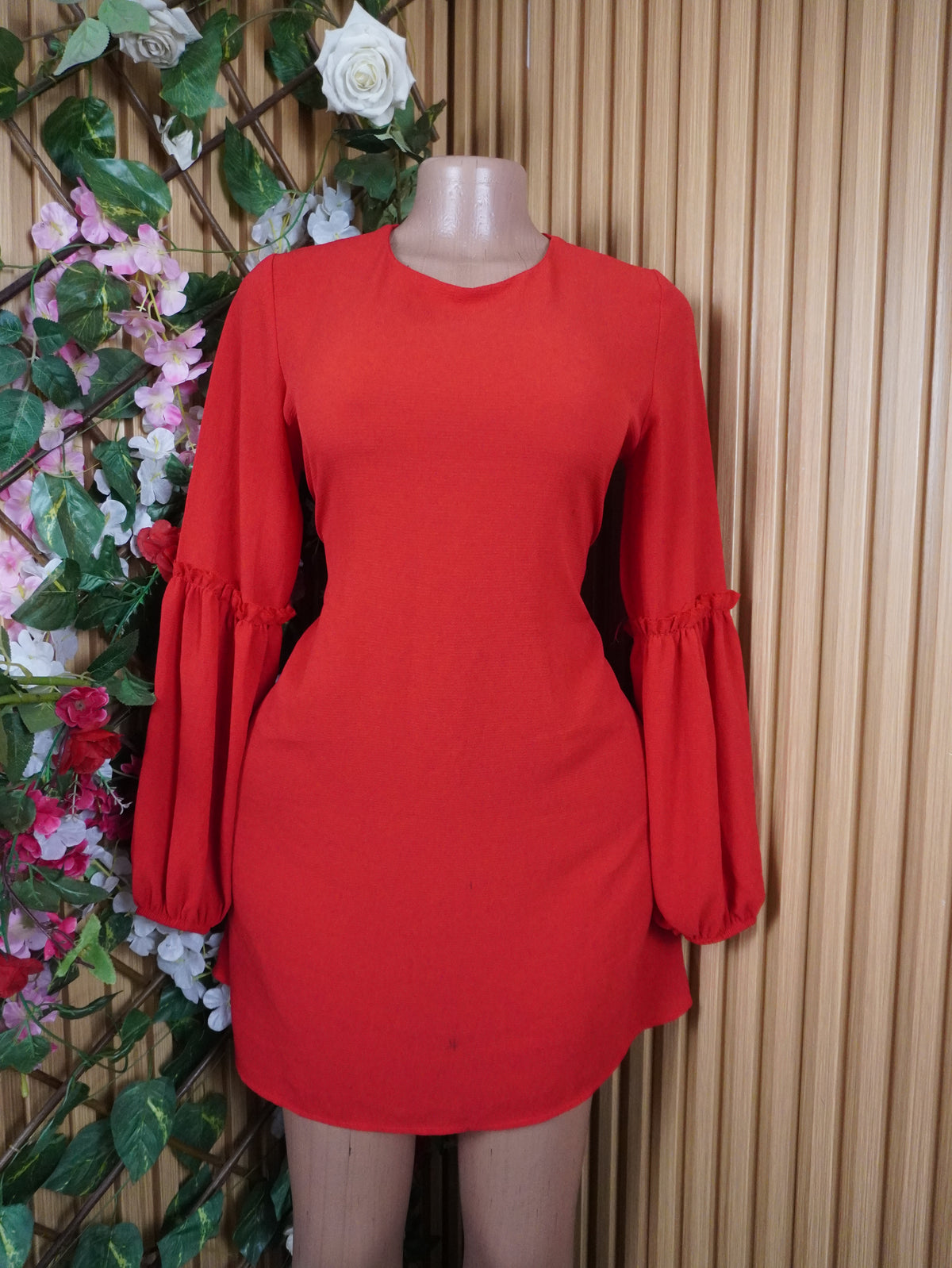Robe évasée slim manches longues col rond-S