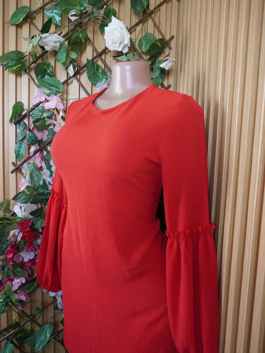 Robe évasée slim manches longues col rond-S