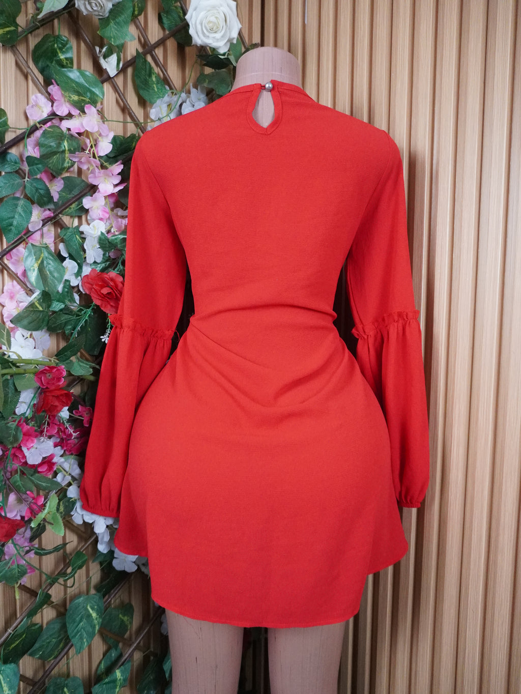 Robe évasée slim manches longues col rond-S