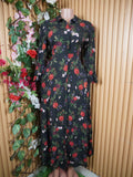 Robe évasée longue manches longues imprimée fleurie-M
