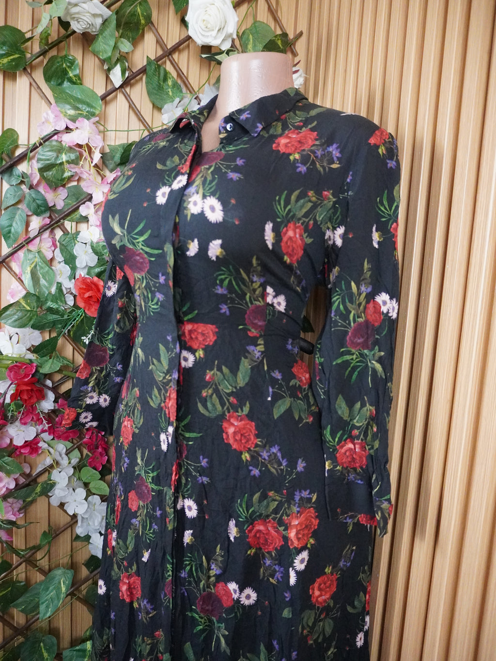 Robe évasée longue manches longues imprimée fleurie-M