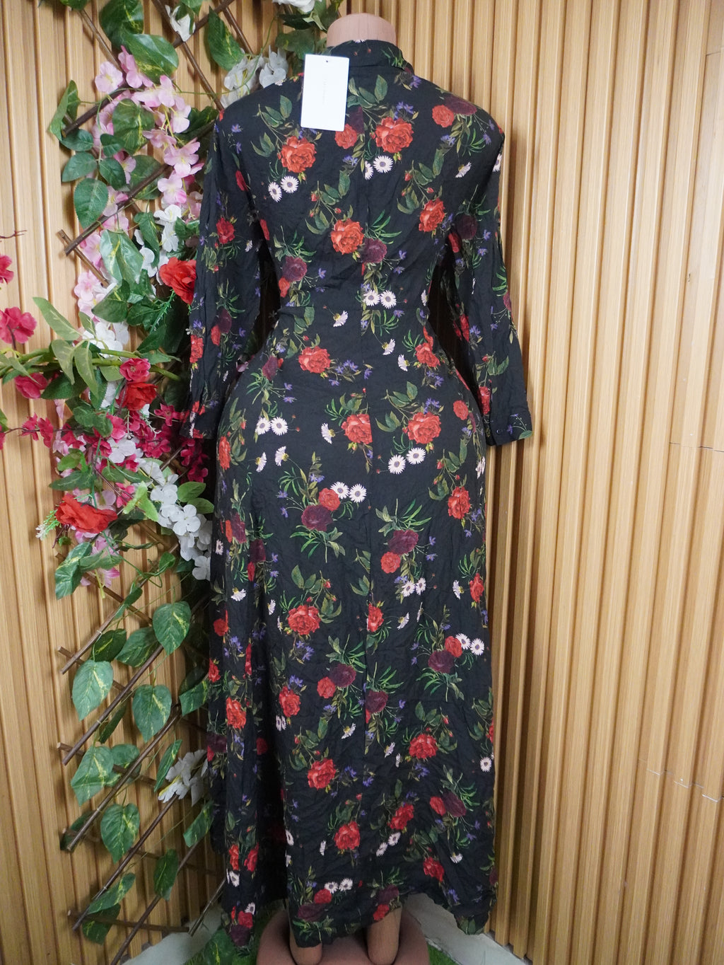 Robe évasée longue manches longues imprimée fleurie-M