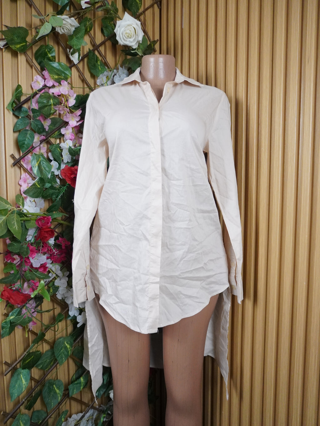 Robe évasée col chemise manches longues-L