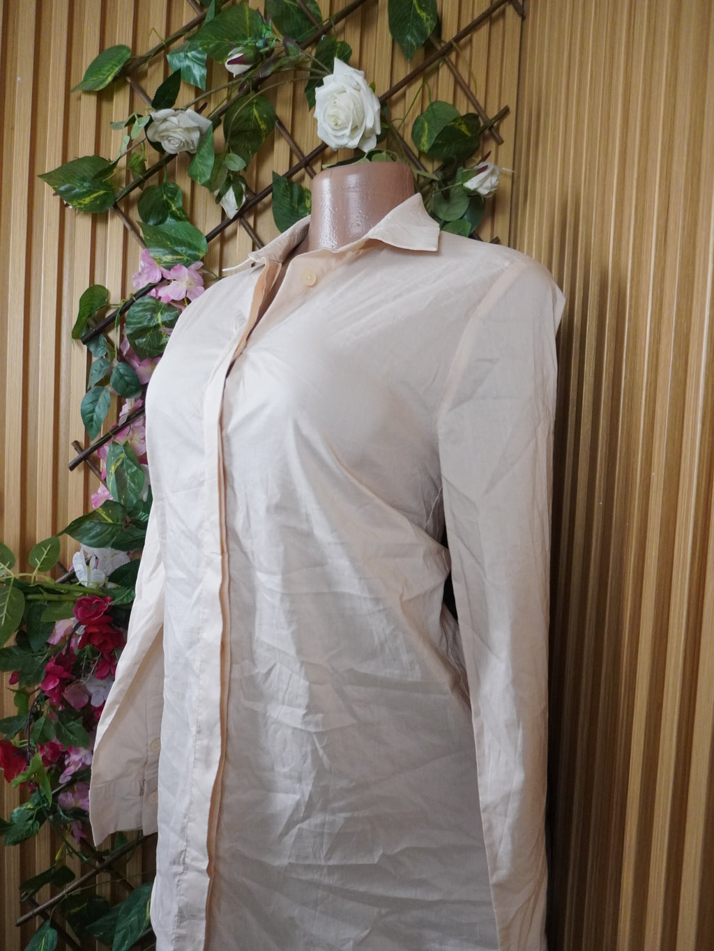 Robe évasée col chemise manches longues-L