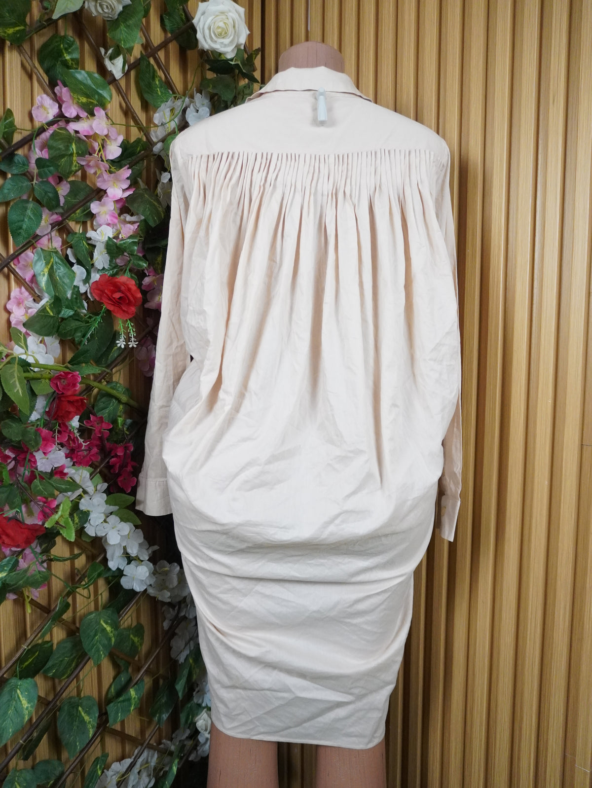 Robe évasée col chemise manches longues-L