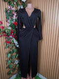 Robe moulante longue manches longues avec fents-S