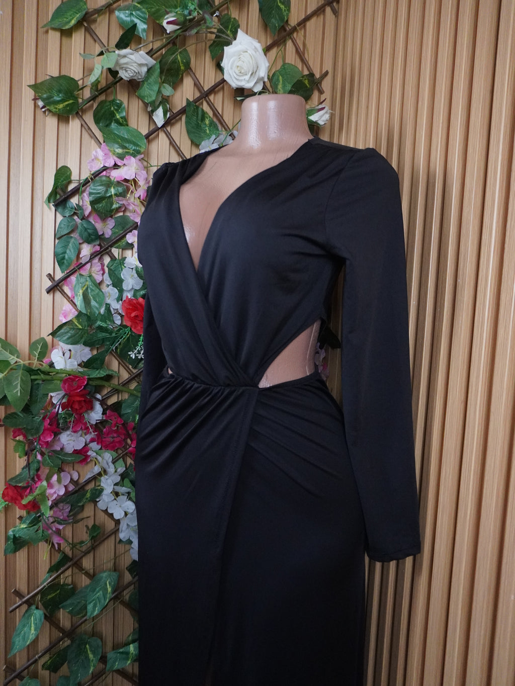 Robe moulante longue manches longues avec fents-S