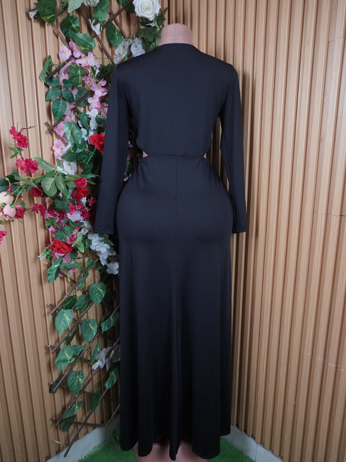 Robe moulante longue manches longues avec fents-S