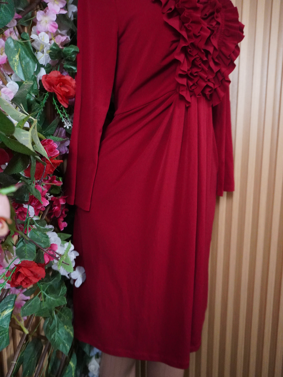Robe évasée manches longues décolletée-S