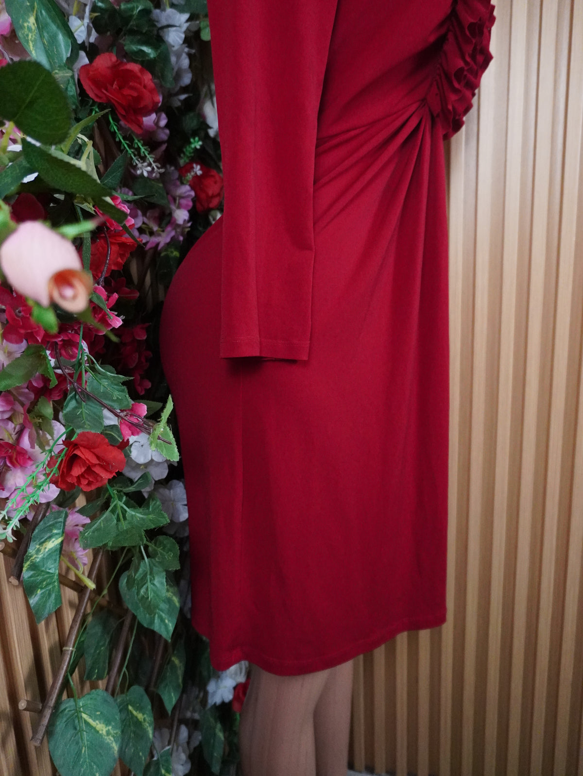 Robe évasée manches longues décolletée-S